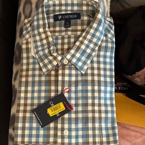 Men’s Cremieux Blue, white and Brown Checked 100% Cotton Button-Down Shirt NWT
